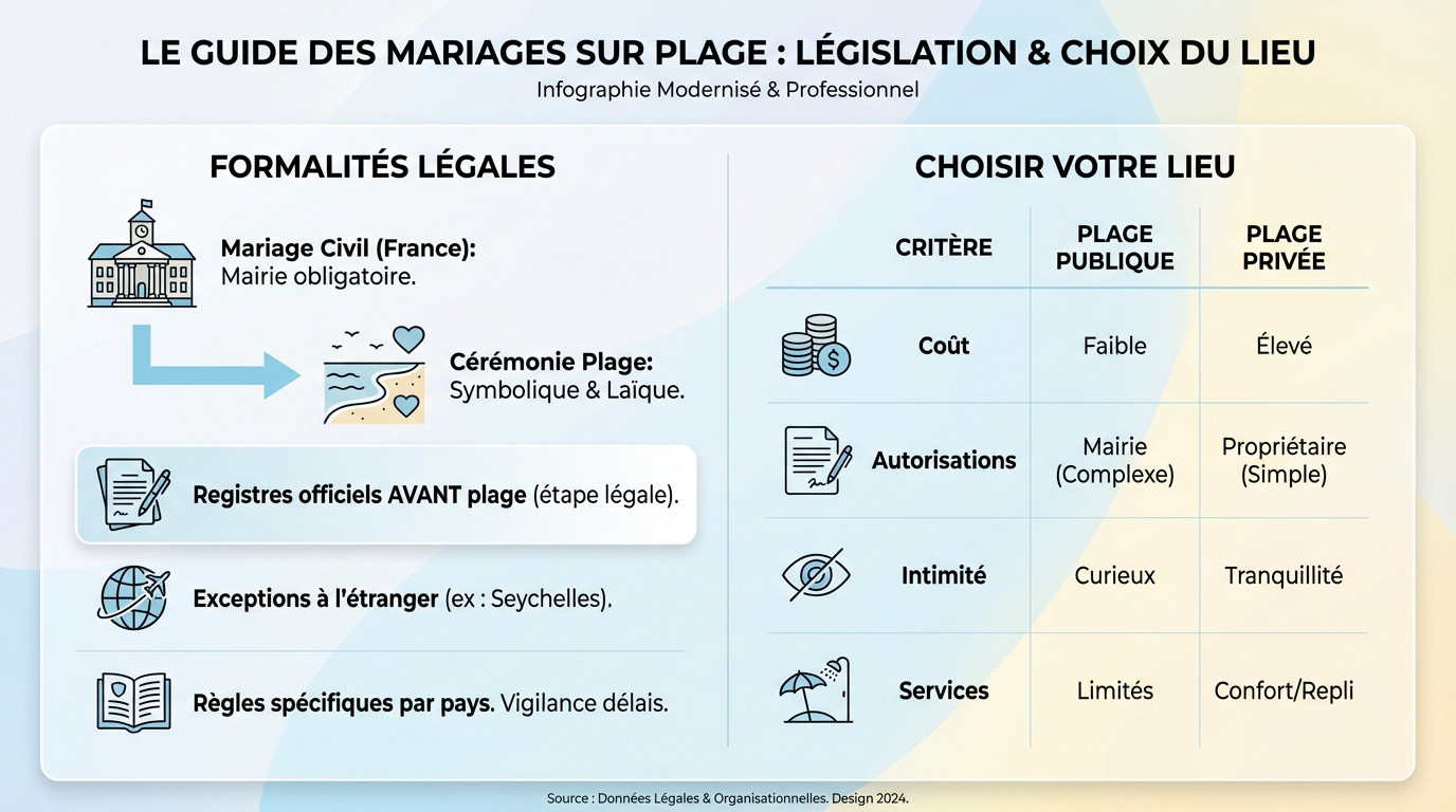 Mariage plage destinations : s'unir dans un cadre de rêve 13 Cérémonie de mariage romantique sur une plage de sable blanc au bord de l'eau