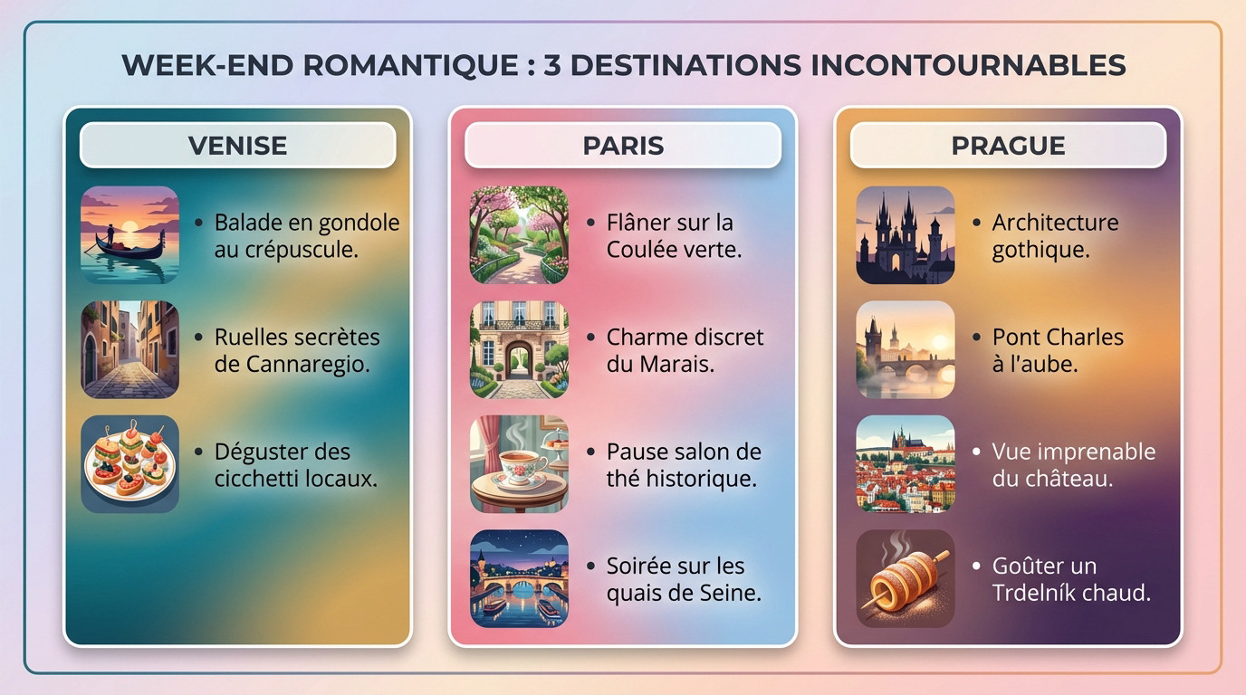 City trip amoureux : mes meilleures escapades en Europe 13 Couple profitant d'un week-end romantique dans une ville européenne