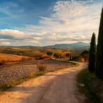 Chemin bordé de cyprès dans les collines du Val d'Orcia en Toscane, étape phare d'un itinéraire de 10 jours en Italie