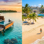 Comparaison entre un bungalow sur pilotis aux Maldives et une plage animée en République dominicaine.